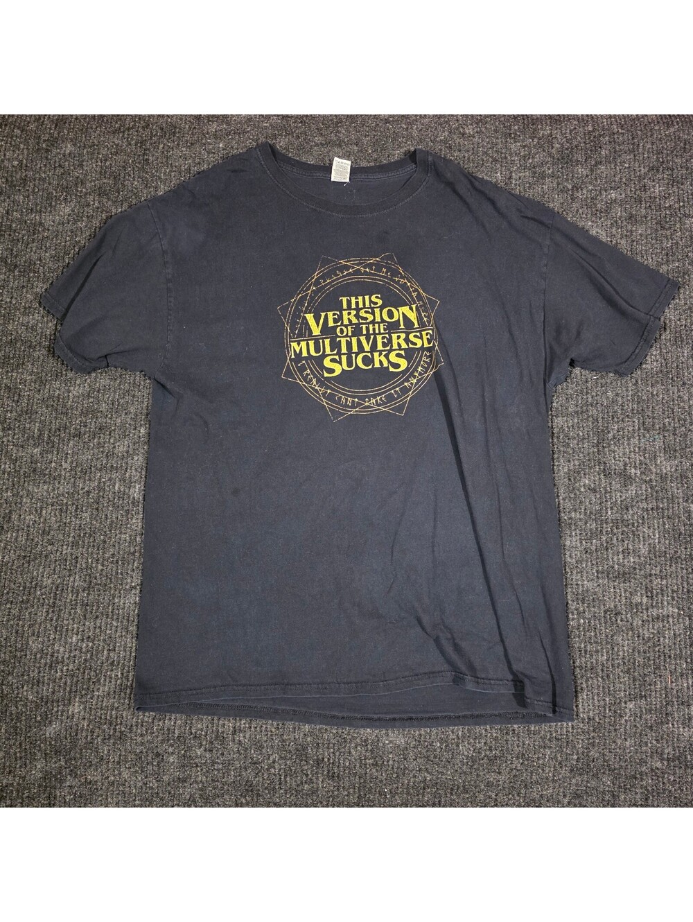 Black Graphic T-Shirt with 'This Version of the Multiverse Sucks' Print